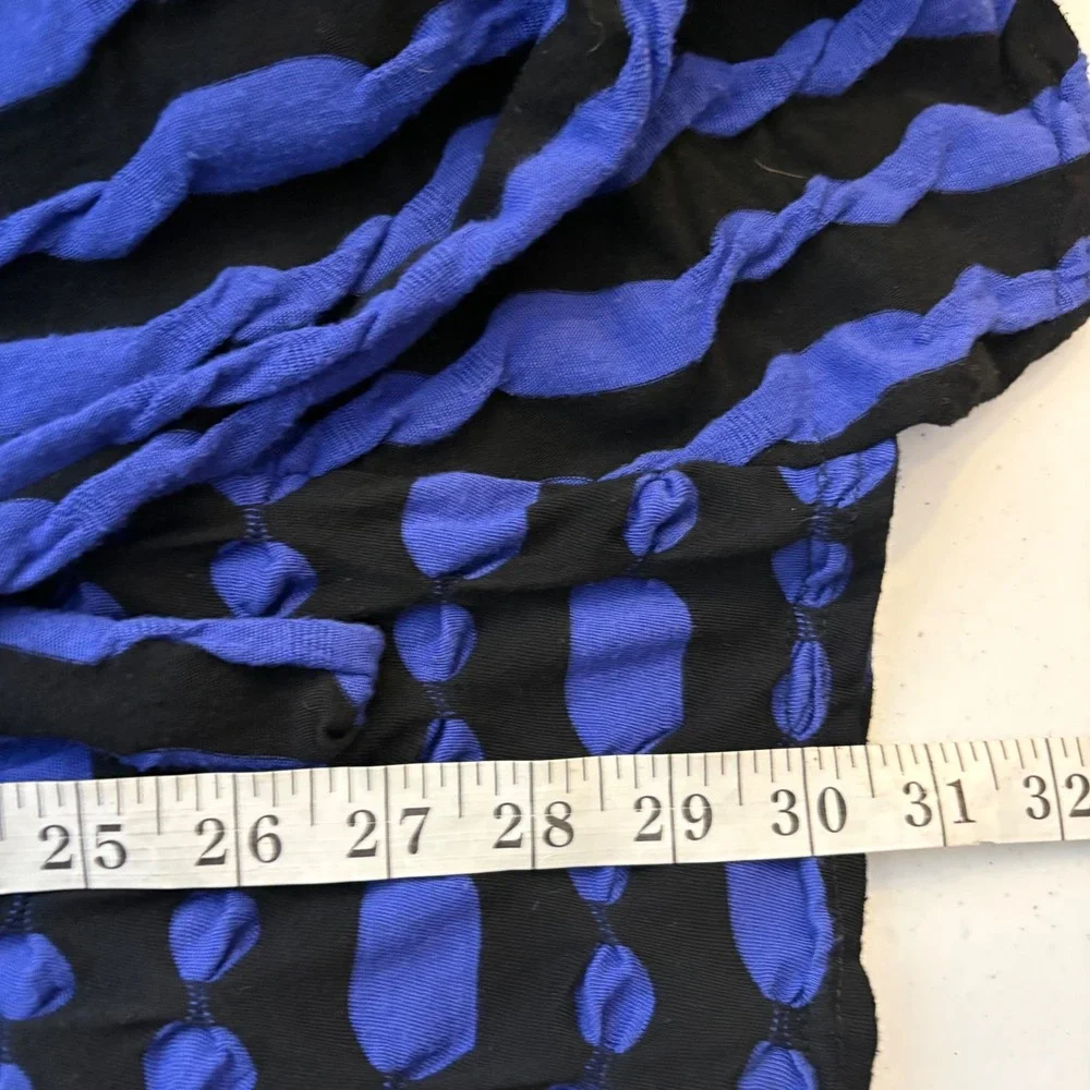 Niche Nilgun Derman Blue Black Textured Stripe‎ Side Tie Tunic Top XL USA Made